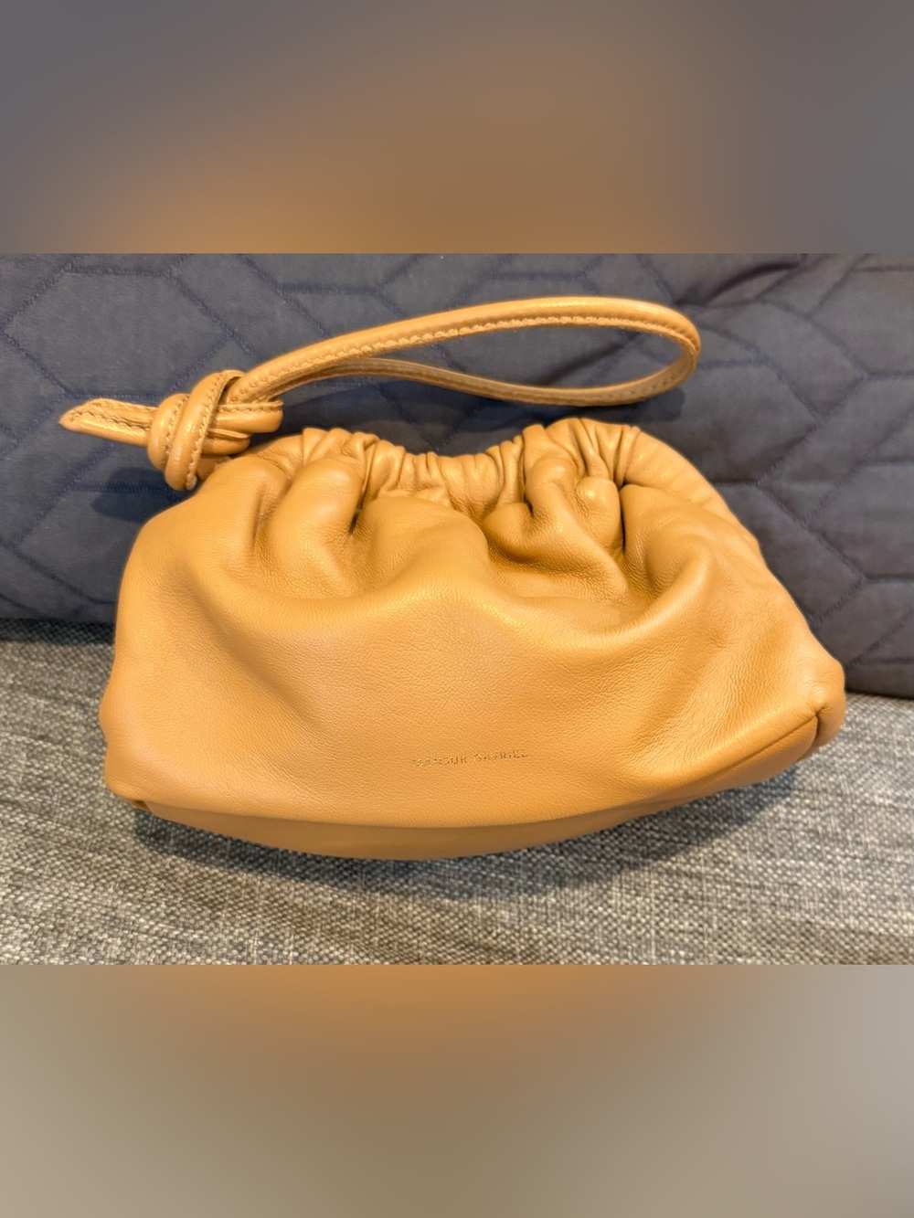 Mansur Gabriel Mini Cloud Wristlet Camel Lambskin Leather Hinged Frame Pouch